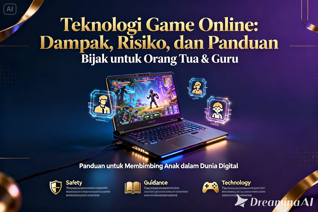 Ilustrasi teknologi game online dan dampaknya bagi anak serta peran orang tua dan guru dalam dunia digital